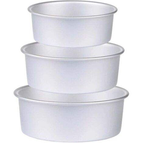 Ensemble de 3 moules à gâteaux ronds (15 cm / 20 cm / 25 cm), moules en aluminium multicouches, revêtement antiadhésif durable, cuisson uniforme, idéal pour la cuisine, les anniversaires, les mariages