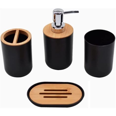 Ensemble Salle de Bain 4 Pièces : Bouteille Lotion, Porte-Brosse à Dents, Tasse et Porte-Savon (1/4)