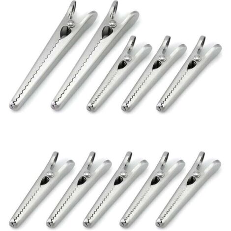 10PCS Pince Sachet Alimentaire en 2 Tailles, 8cm et 11.5cm Pince Crocodile INOX pour Fermeture Sachet Alimentaire Bureau Home (1/4)