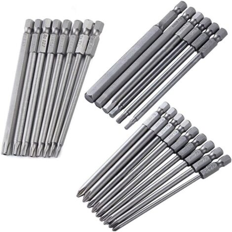 Kit 23 Pièces Douilles Magnétiques 100 mm pour Visseuse Électrique Embouts Cruciforme Torx Hexagonaux (1/4)