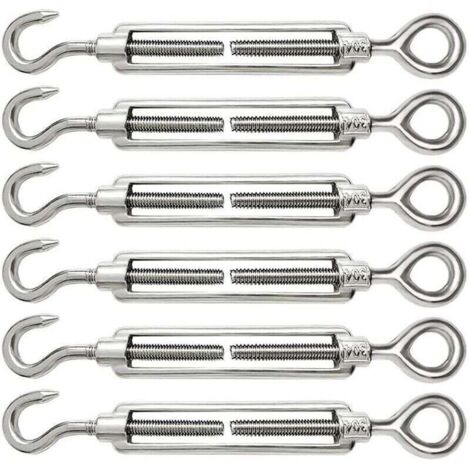 6 Pièces Tendeur Cable M6 Tendeur Cable Inox 304 Réglable Crochet de Ridoir et Oeil pour Tendeur de Fil Cable Acier Corde Crochet Tendeur Accessoires (1/4)