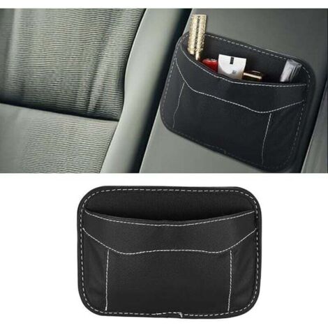 Organisateur de Voiture Latéral Auto-Adhésif, Mini Coffre de Rangement de Siège d'Auto, Pochette de Rangement en Cuir pour Sièges d'Auto, Poche Latérale Dossier pour Téléphone, Clés- Noir
