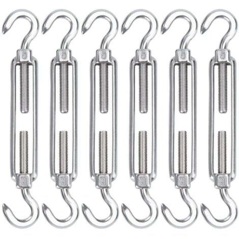 Tendeurs Régulables M5 en Acier Inoxydable, Lot 6 Pièces pour Corde Câble Fil à Linge Ombrage Clôture (1/4)