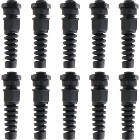 Lot de 10 Presse-Étoupes Noirs PG7 Étanches 3–6,5 mm avec Écrou Réglable (1/4)