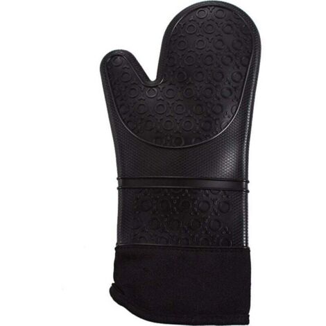 Professionnels Gants de Four, Gants de Cuisine Silicone, 1 Paire Gant Anti Chaleur, Gants étendus pour Pizza et Cuisine (Noir) (1/4)
