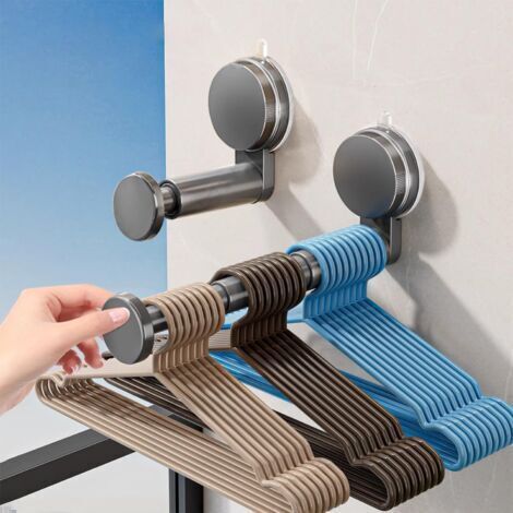 Organisateur de cintres empilable (Gris), lot de 2 porte-vêtements extensibles avec ventouses auto-adhésives, support de rangement peu encombrant pour cintres, adapté au placard et à la buanderie (1/4)