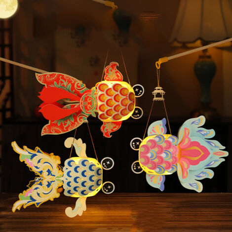 9 pièces de lanternes portables, petites lanternes de style ancien en forme de poisson koï avec lumières pour stands, lanternes lumineuses faites à la main (1/4)