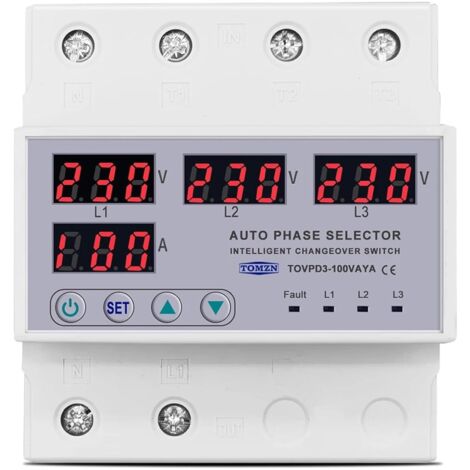 Relais de protection réglable contre les surtensions et les sous-tensions, sélecteur de phase triphasé 3P+N 100 A 63 A (sélecteur de phase 100 A)