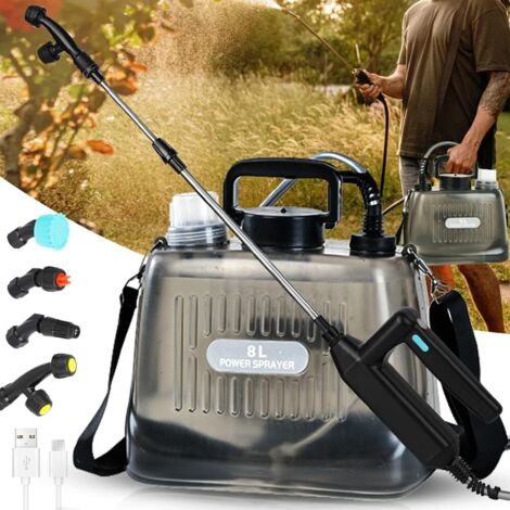 Pulvérisateur à batterie de 2 gallons, puissant pulvérisateur de jardin électrique avec 4 buses de brumisation, bandoulière réglable, poignée rechargeable et lance télescopique de 32 pouces pour pelou (1/4)