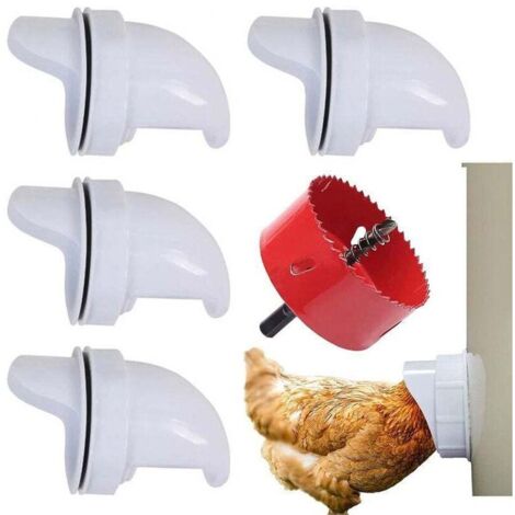 Mangeoire automatique pour poules à 6 ports, étanche à la pluie, compatible avec seaux et barils, système alimenté par gravité (1/4)