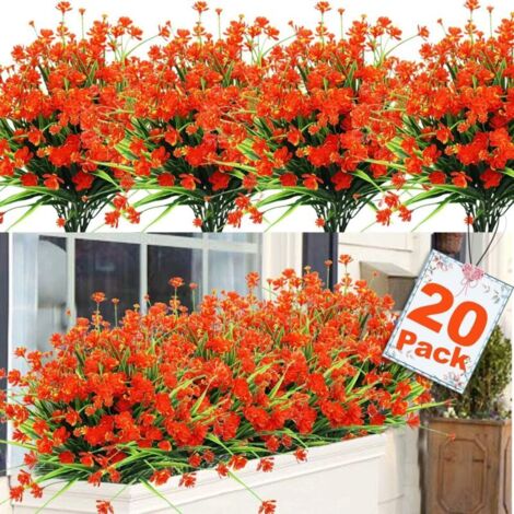 20 paquets de fleurs d'automne artificielles résistantes aux UV pour décoration de jardin, couleur orange (1/4)