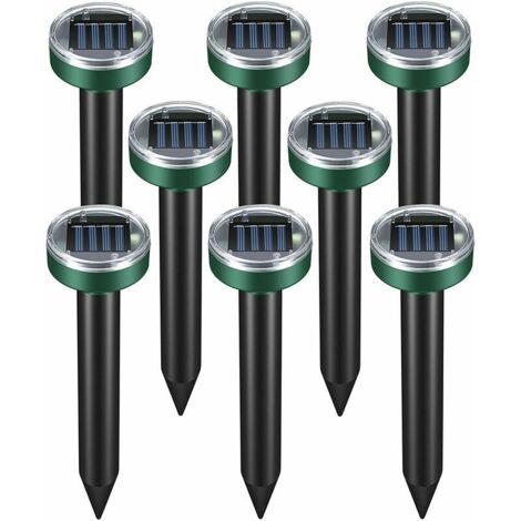 Lot de 8 Répulsif Taupe Solaire Répulsif Ultrason Mole Chasse Taupe Solaire Intelligent Combine Sons et Dispositif étanche de Charge Solaire pour Jardins Extérieurs Pelouse (1/5)