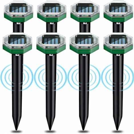 Cyslmuk – Répulsif à ultrasons pour taupes – Lot de 8 pièces – Étanche IP65 – Couverture 7500 pieds carrés – Panneaux solaires
