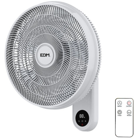 EDM – Ventilateur mural 55W 40cm – Commande à distance incluse – 3 vitesses – Débit d'air 300 m³/h – Installation murale pour gain de place (1/2)