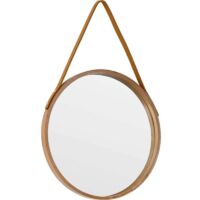 Specchio rotondo naturale da appendere in stile fattoria da 30 cm con corda in pelle per bagno, camera da letto, soggiorno, ingresso, arredamento per la casa