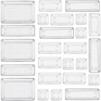 , confezione da 25 organizer trasparenti per cassetti, con 4 contenitori in plastica di diverse dimensioni, organizer per trucchi trasparente antiscivolo per bagno e cosmetici