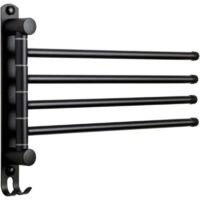 Portasciugamani da parete girevole a 180° in acciaio inox con 4 barre e 4 aste appendiabiti - Nero