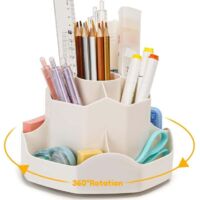 Organizer da scrivania girevole, portapenne con 9 scomparti indipendenti, organizer da scrivania a 360°, portapenne salvaspazio per scrivanie per bambini (beige)