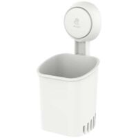 Portaspazzolino con ventosa potente, supporto da parete senza fori per spazzolino, dentifricio, rasoio, organizer per piatti da cucina autosvuotante, bianco
