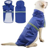 Impermeabile per cani, impermeabile per cani con cappuccio, impermeabile per cani 100% impermeabile e antivento con strisce riflettenti, foro per imbracatura, per tutti i tipi di cani