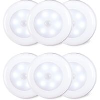 Confezione da 6 luci LED con sensore di movimento da 8 cm per interni, alimentate a batteria AAA, adesive per scale, sottopensili, armadi, bianco freddo