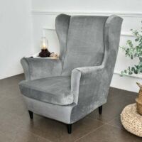 Copripoltrona con schienale alto in velluto elasticizzato, 2 pezzi, con cuscino a T, colore grigio antracite, antiscivolo, per camera da letto (grigio)