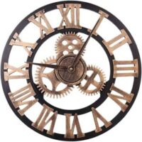 Grande orologio da parete rotondo in metallo in stile vintage, silenzioso, senza ticchettio, a batteria, da 30 cm, con numeri romani neri, per soggiorno, camera da letto, cucina, arredamento oro