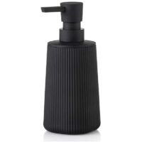 Piccolo dispenser di sapone per bagno e cucina, stile rustico moderno a righe, in plastica, con pompa, nero opaco
