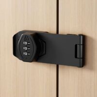 Serratura per armadietto senza chiave, combinazione di password a 3 cifre, chiusura a gancio, manopola girevole, cassetto in legno, armadietto (nero, 4 pollici)