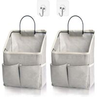 Confezione da 2 borse portaoggetti da parete, organizer da parete con tasche, cestino portaoggetti sospeso per dormitorio, bagno, camera da letto (grigio migliorato)