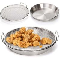 Filtro per olio da cucina da 10,3 pollici, teglia in rete di acciaio inossidabile per friggitrice ad aria, cestello di scolo per alimenti fritti, scolapasta per barbecue, verdure e dessert