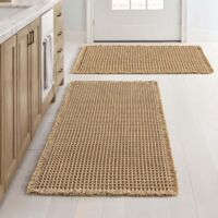 Set di 2 tappeti da bagno a nido d'ape, stile bohémien, antiscivolo, lavabili, per pavimento del bagno, vasca e doccia, marrone, 18 x 30 pollici