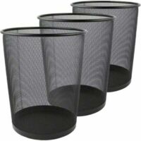 Set di 3 cestini per la carta straccia, cestino per ufficio in rete metallica da 12 litri, piccolo cestino per cucina, camera da letto, bagno e ufficio - 26,5 x 23,5 x 18,8 cm - Nero