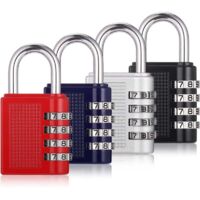 Confezione da 4 lucchetti con combinazione a 4 cifre, lucchetti impermeabili per esterni per armadietti della palestra della scuola, lucchetto con codice, lucchetto per bagagli (nero, rosso, argento,
