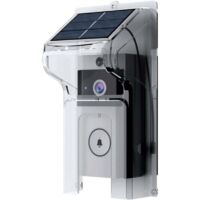 Copertura antipioggia per campanello con pannello solare, plastica trasparente, protezione resistente alle intemperie, facile installazione per tutti i modelli di campanello.