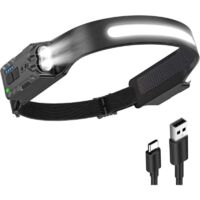 Lampada frontale a LED ultra potente con 8 modalità di illuminazione, grandangolo 340°, ricaricabile, con sensore di movimento, lampada frontale a LED estesa IPX4