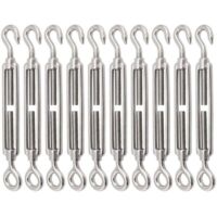 Confezione da 10 tenditori a gancio e occhiello in acciaio inossidabile 304, tenditori per impieghi gravosi M8, hardware regolabile per tende da sole per il serraggio di cavi metallici