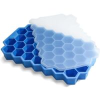 Vassoi per cubetti di ghiaccio per congelatore con coperchio - 37 griglie in silicone per piccoli stampi per cubetti di ghiaccio, facili da staccare e riutilizzabili in vassoi di stoccaggio o secchiel