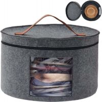 Scatola rotonda per cappelli in feltro con coperchio antipolvere, borsa portaoggetti per cappelli da donna, contenitore pieghevole per cappellini da 43 x 26 cm, confezione da 2 - Grigio