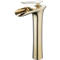 Mitigeur Cascade Robinet Grand Corps 1 Trou Montage Lavabo Robinets De Lavabo De Salle De Bains Or Chrome Mitigeur Lavabo Chaud Et