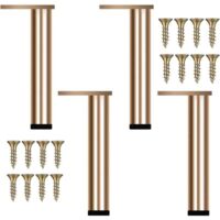 Quatre pieds de meubles réglables en métal doré, au design moderne, convenant aux tables basses, meubles TV, coiffeuses, lits et autres meubles. Vis, base antidérapante et réglage en hauteur inclus.