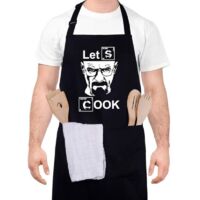 Tablier de chef imperméable et ajustable pour homme avec poches, cadeau créatif pour la fête des pères (70 cm x 80 cm), noir.