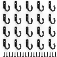 20 crochets vintage, mini crochets porte-manteaux 24 x 17 mm avec 20 vis, en alliage de zinc, crochet simple noir vintage, adaptés aux couloirs, chambres et salons.