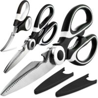 Ciseaux de cuisine multifonctionnels, lot de 3 - Ciseaux de cuisine robustes en acier inoxydable, adaptés à la découpe de la viande et des aliments, tranchants et multifonctionnels, lavables au lave-v