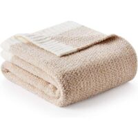 Couverture Tricot Nordic Doux Beige 130x170 Cm – Plaid Épais Style Cocooning Pour Canapé Et Lit