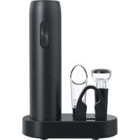 Ouvre-bouteille électrique rechargeable 5 en 1, ouvre-bouteille professionnel avec base de chargement, coupe-capsule, verseur à vin, bouchon et câble USB - Noir