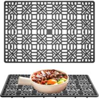 Tapis d'évier en silicone 40 x 27 cm, protège-évier de cuisine en silicone, tapis d'égouttage pliable et antidérapant, gris, tapis de comptoir (gris foncé).