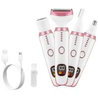 Rasoir électrique unisexe (avec affichage LED), modèle 2025, rasoir utilisable sur peau sèche ou humide, épilateur sans fil 4 en 1 (étanche IPX7), kit de soins électriques pour une peau douce et soyeu