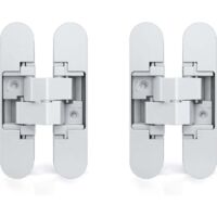 Charnières de porte invisibles, lot de 2, adaptées aux portes robustes, capacité de charge de 35 kg, ouverture à 180°, alliage de zinc, blanc.
