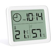 Mini thermomètre numérique d'intérieur, thermomètre et hygromètre portable professionnel avec grand écran et horloge, thermomètre blanc précis, adapté aux maisons, chambres d'enfants, serres, bureaux